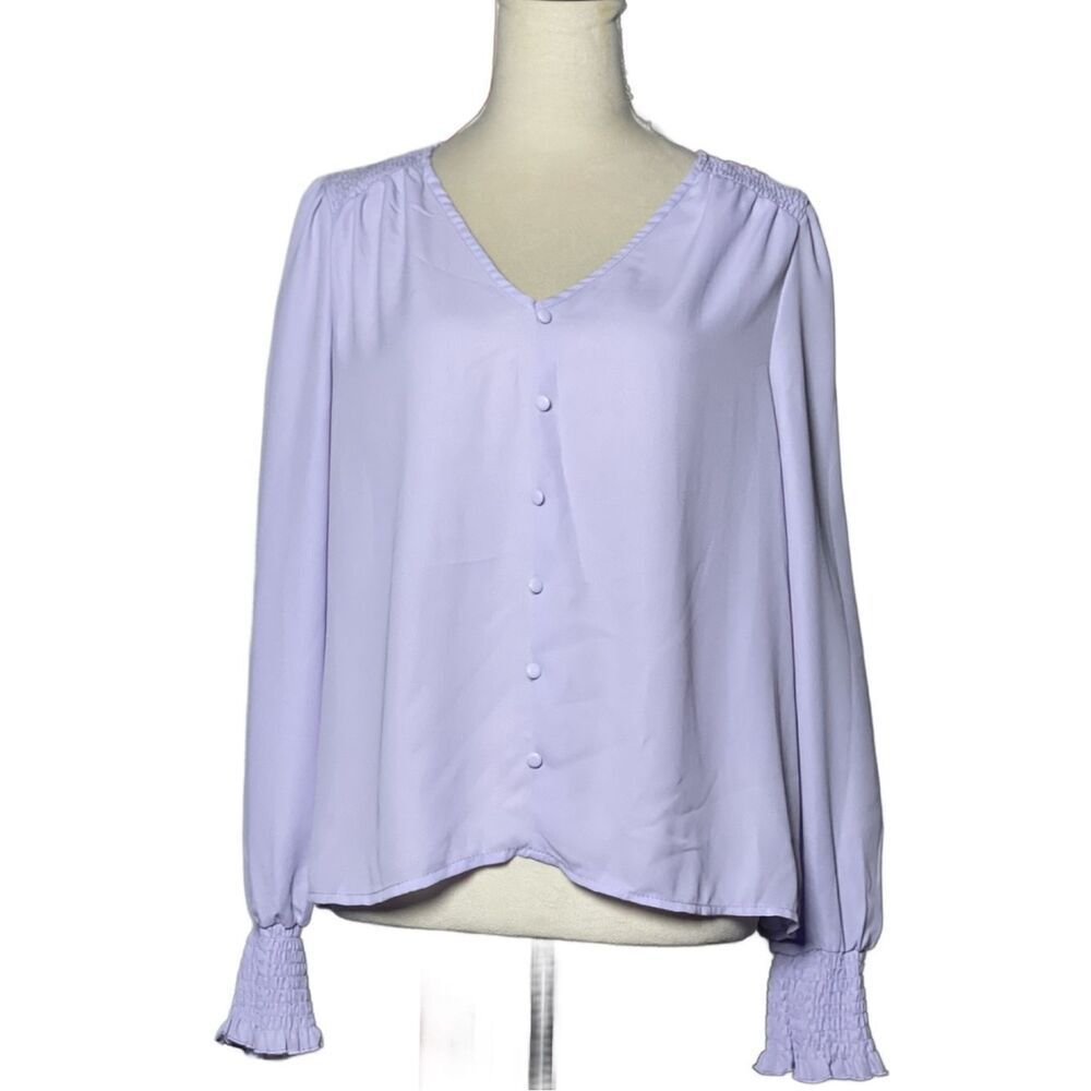 SHEIN Lilac Purple V-Neck Button Front Lightweight Chiffon Blouse - Size: XL